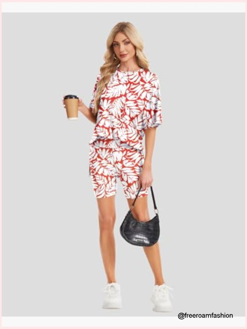 Women's Two Piece Lounge Set Crew Neck Short Sleeve Oversized Shorts Set - Picture 4 of 7